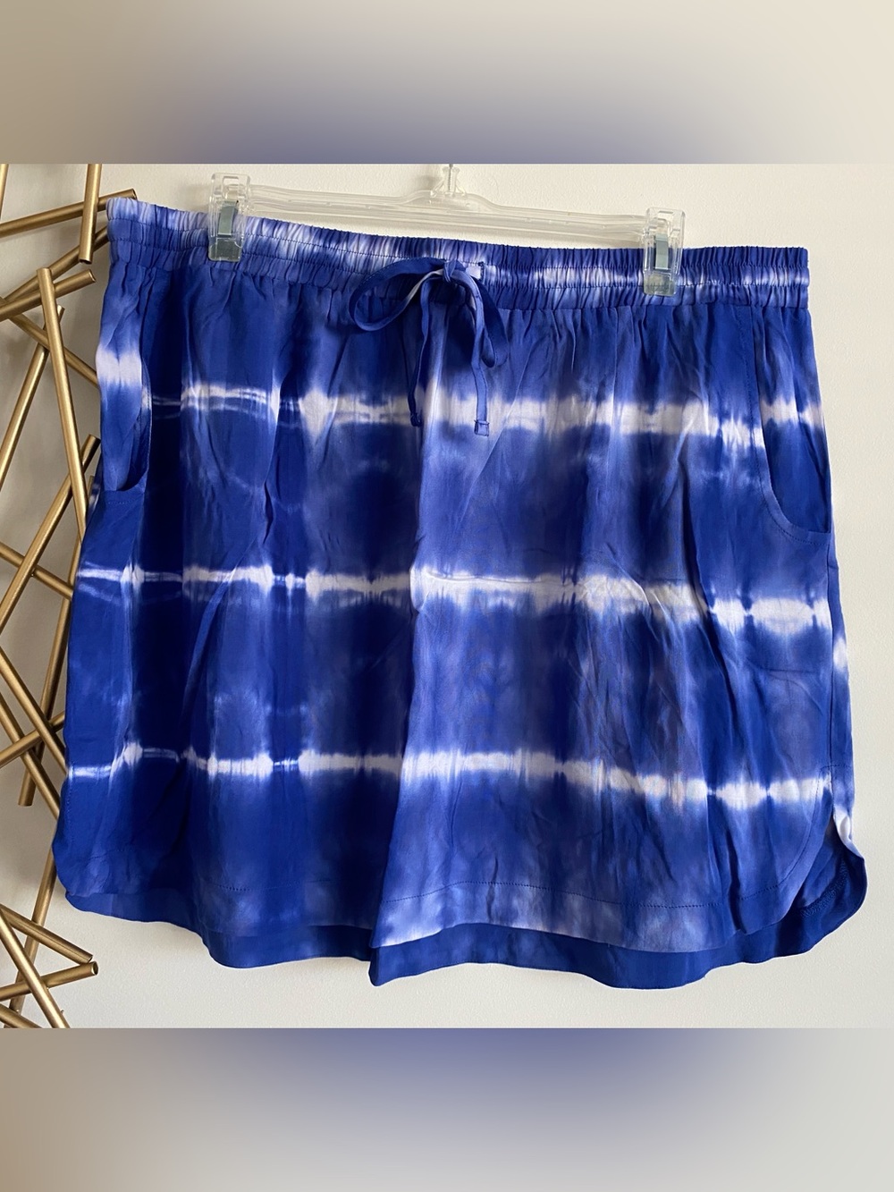 Merona Royal Blue and White Striped Tie Dye Elastic Tie Waistband Mini Skirt XXL